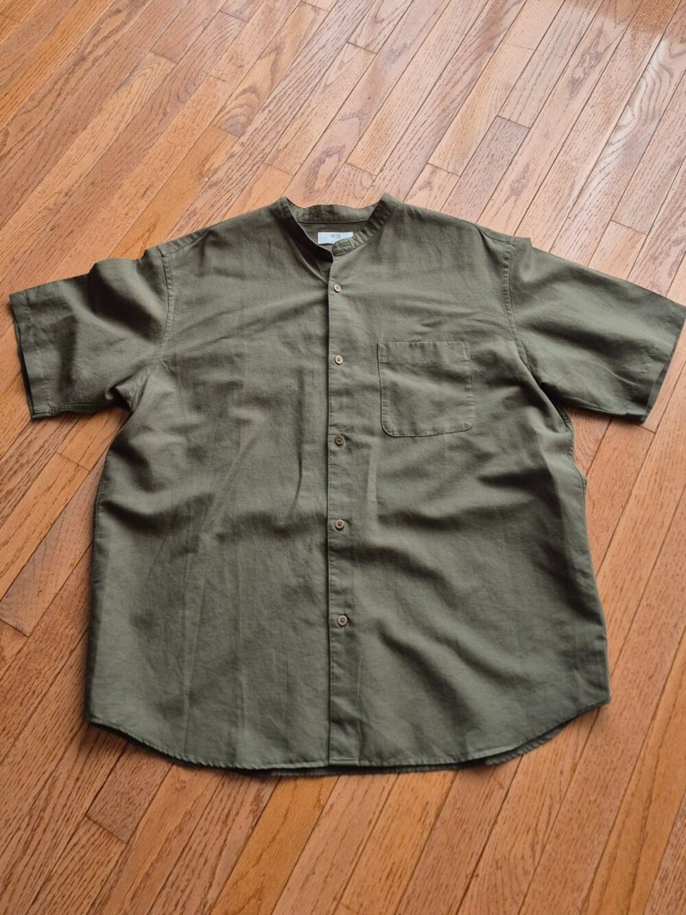 Cotton Hemp Stand Collar Short Sleeve Shirt L Uniqlo